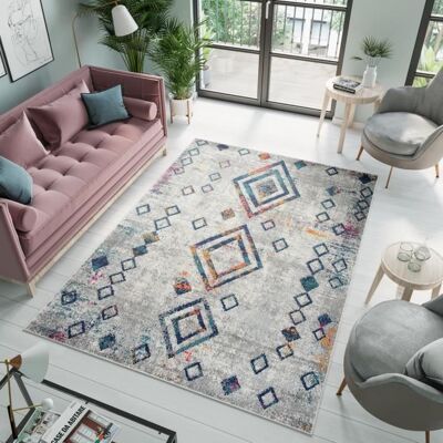 TAPISO Tapis Salon Chambre DENVER Gris Bleu Orange Rose Ethnique Polypropylène Intérieur 200x300 cm Bleu - Publicité TAPISO Tapis Salon Chambre DENVER Gris Bleu Orange Rose Ethnique Polypropylène Intérieur 200x300 cm Bleu - Publicité