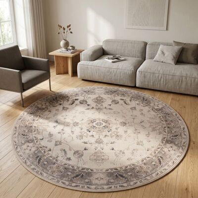 Carpetsale24 Tapis Lavable Beige 200 cm Rond Salon Salle à Manger Coin Détente Style Vintage Oriental Déco Maison Moderne Beige - Publicité Carpetsale24 Tapis Lavable Beige 200 cm Rond Salon Salle à Manger Coin Détente Style Vintage Oriental Déco Maison Moderne Beige - Publicité
