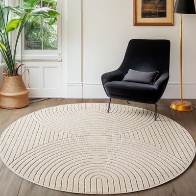 SIMPEX Tapis à Poils Courts Rond 160 cm Crème Effet Relief Tapis Skandi Boho Salon et Chambre Terrasse Balcon Blanc - Publicité SIMPEX Tapis à Poils Courts Rond 160 cm Crème Effet Relief Tapis Skandi Boho Salon et Chambre Terrasse Balcon Blanc - Publicité