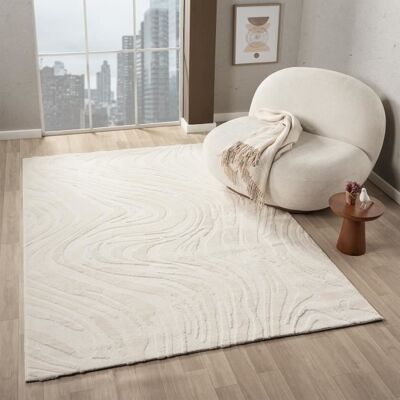 Tapis salon - VIMODA - Thème vagues 3D - Crème - 200 x 290 cm - Style Berbère Beige - Publicité Tapis salon - VIMODA - Thème vagues 3D - Crème - 200 x 290 cm - Style Berbère Beige - Publicité