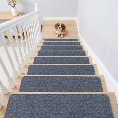 15 Pcs Tapis dEscalier Autocollants 76x20CM COSTWAY Marchettes Escalier en Tissu Polyester Antidérapant-pour Marches en Bois Gris Gris - Publicité 15 Pcs Tapis dEscalier Autocollants 76x20CM COSTWAY Marchettes Escalier en Tissu Polyester Antidérapant-pour Marches en Bois Gris Gris - Publicité