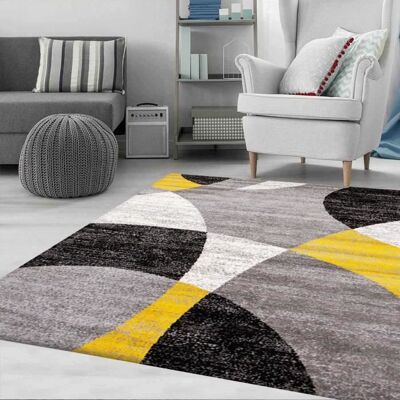 Tapis - VIMODA - Modèle moderne - 60x110 cm - Synthétique - Motifs géométriques Jaune - Publicité Tapis - VIMODA - Modèle moderne - 60x110 cm - Synthétique - Motifs géométriques Jaune - Publicité