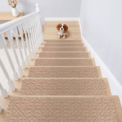 15 Pcs Tapis dEscalier Autocollants 76x20CM COSTWAY Marchettes Escalier en Tissu Polyester Antidérapant-pour Marches en Bois Beige Beige - Publicité 15 Pcs Tapis dEscalier Autocollants 76x20CM COSTWAY Marchettes Escalier en Tissu Polyester Antidérapant-pour Marches en Bois Beige Beige - Publicité