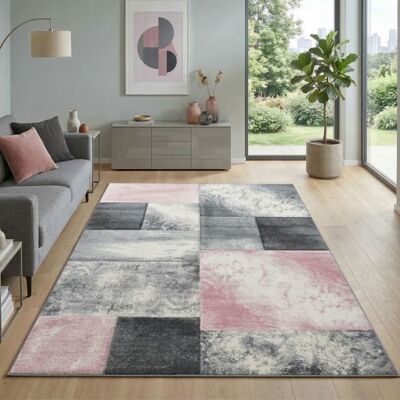 Carpetsale24 Tapis de salon Rose 160x230 cm design à carreaux avec marbré tapis sculpté à la main tapis à poils courts Rose - Publicité Carpetsale24 Tapis de salon Rose 160x230 cm design à carreaux avec marbré tapis sculpté à la main tapis à poils courts Rose - Publicité