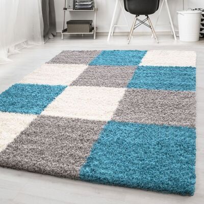 Carpetsale24 Tapis de Salon Shaggy à Poils Longs Turquoise Tapis 120 x 170 cm Design à Carreaux Doux et Moderne Bleu - Publicité Carpetsale24 Tapis de Salon Shaggy à Poils Longs Turquoise Tapis 120 x 170 cm Design à Carreaux Doux et Moderne Bleu - Publicité