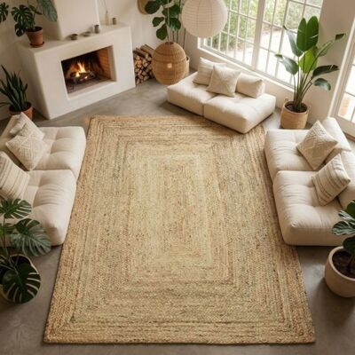 THE DECO FACTORY Tapis en jute tressé naturel artisanal 80x150 - style bohème Beige - Publicité THE DECO FACTORY Tapis en jute tressé naturel artisanal 80x150 - style bohème Beige - Publicité