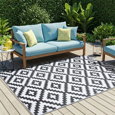 Tapiso Tapis dextérieur IBIZA Réversible Résistant aux UV Noir Blanc Losanges Polypropylène 120x180 cm Noir - Publicité Tapiso Tapis dextérieur IBIZA Réversible Résistant aux UV Noir Blanc Losanges Polypropylène 120x180 cm Noir - Publicité