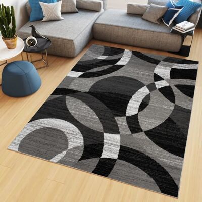 TAPISO Tapis Salon Poil Court Maya Gris Noir Cercles Polypropylène Intérieur 160x230 cm Noir - Publicité TAPISO Tapis Salon Poil Court Maya Gris Noir Cercles Polypropylène Intérieur 160x230 cm Noir - Publicité
