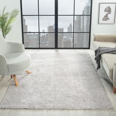 Tapis Shaggy - VIMODA - 160x230 cm - Gris - Poils longs - Style moderne Gris - Publicité Tapis Shaggy - VIMODA - 160x230 cm - Gris - Poils longs - Style moderne Gris - Publicité