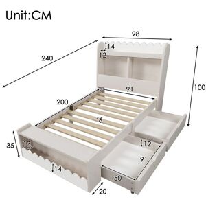 Blueline Structure de lit Nouveau épaissi lit denfant design moderne lit simple rangement lit avec tiroirs étagères et banc avec Blanc - Publicité Blueline Structure de lit Nouveau épaissi lit denfant design moderne lit simple rangement lit avec tiroirs étagères et banc avec Blanc - Publicité