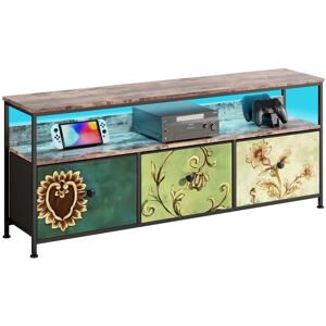 COZIFOME Meuble TV Moderne Armoire TV avec Eclairage LED 3 TiroirsTexture Sculptée CompartimentsRangement Pratique108x30x57cm Marron - Publicité COZIFOME Meuble TV Moderne Armoire TV avec Eclairage LED 3 TiroirsTexture Sculptée CompartimentsRangement Pratique108x30x57cm Marron - Publicité