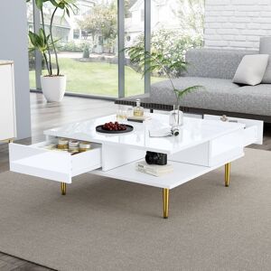 STANKANA Nouvelle table basse carrée blanche épaissie au design moderne et élégant avec deux tiroirs deux compartiments ouverts et pieds Blanc - Publicité STANKANA Nouvelle table basse carrée blanche épaissie au design moderne et élégant avec deux tiroirs deux compartiments ouverts et pieds Blanc - Publicité