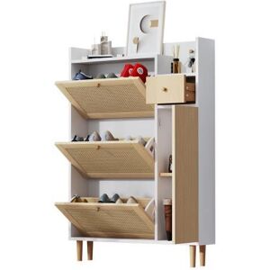 EKESOR Meuble Coffre à Chaussures Armoire en rotin naturel et blanc dentrée et salonStyle Scandinave-L90 x P17 x H125 cm Jaune - Publicité EKESOR Meuble Coffre à Chaussures Armoire en rotin naturel et blanc dentrée et salonStyle Scandinave-L90 x P17 x H125 cm Jaune - Publicité