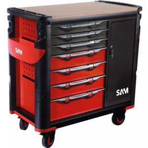 Servante extra large XXL 7 tiroirs SAM OUTILLAGE avec armoire et plateau bois - 417-BXE Rouge - Publicité Servante extra large XXL 7 tiroirs SAM OUTILLAGE avec armoire et plateau bois - 417-BXE Rouge - Publicité