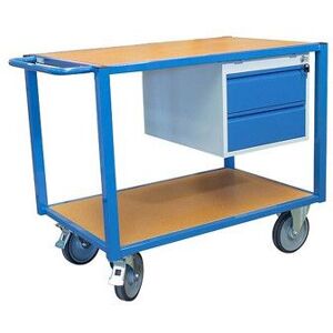 Servante datelier équipée charge 500 kg 2 plateaux en bois médium et 1 bloc 2 tiroirs 1000 x 700 mm Diam roues 200 mm Fimm Bleu - Publicité Servante datelier équipée charge 500 kg 2 plateaux en bois médium et 1 bloc 2 tiroirs 1000 x 700 mm Diam roues 200 mm Fimm Bleu - Publicité