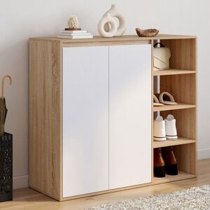 IDMARKET Armoire à chaussures 12 paires TOMI 2 portes avec 4 étagères façon hêtre et blanc Marron - Publicité IDMARKET Armoire à chaussures 12 paires TOMI 2 portes avec 4 étagères façon hêtre et blanc Marron - Publicité