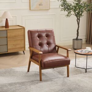 DESVIAE Fauteuil lounge pour salon/bureau bois de caoutchouc coutures Pull‑Point rembourrage mousse+ressorts PU marron - Publicité DESVIAE Fauteuil lounge pour salon/bureau bois de caoutchouc coutures Pull‑Point rembourrage mousse+ressorts PU marron - Publicité