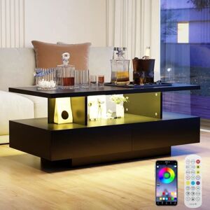 PULUOMIS Table Basse avec Lumières LED 2 Tiroirs et 2 Niveaux de Rangement Télécommande App Contrôle Noir Noir - Publicité PULUOMIS Table Basse avec Lumières LED 2 Tiroirs et 2 Niveaux de Rangement Télécommande App Contrôle Noir Noir - Publicité