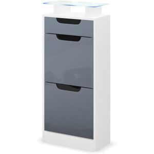 Vladon Meuble à chaussures Fiesta V2 en Blanc mat - Gris haute brillance avec un decor en Noir haute brillance Gris - Publicité Vladon Meuble à chaussures Fiesta V2 en Blanc mat - Gris haute brillance avec un decor en Noir haute brillance Gris - Publicité