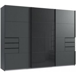 Armoire 3 portes coulissantes 6 tiroirs TILBURG 270 cm graphite verre noir Noir - Publicité Armoire 3 portes coulissantes 6 tiroirs TILBURG 270 cm graphite verre noir Noir - Publicité
