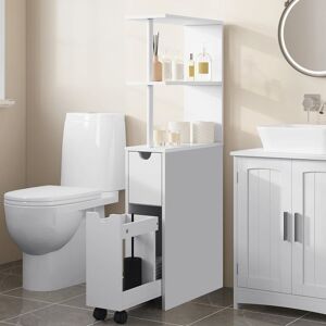 Armoire Salle de Bain Étroite EUGAD - Meuble dAppoint avec roulettes - 19x45x113cm - Blanc Blanc - Publicité Armoire Salle de Bain Étroite EUGAD - Meuble dAppoint avec roulettes - 19x45x113cm - Blanc Blanc - Publicité
