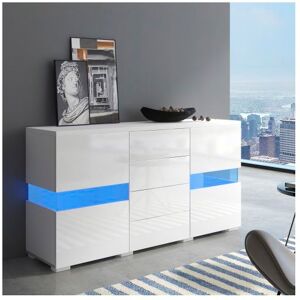 SogesHome MEUBLE TV Structure laquée blanc brillant avec éclairage LED RGB 16 couleurs - Rangement intégré pour salon 180x35x45 cm Blanc - Publicité SogesHome MEUBLE TV Structure laquée blanc brillant avec éclairage LED RGB 16 couleurs - Rangement intégré pour salon 180x35x45 cm Blanc - Publicité