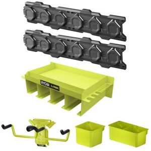 Pack RYOBI Système LINK 2 rails muraux - Étagère polyvalente - Bac simple et double - Crochet Noir - Publicité Pack RYOBI Système LINK 2 rails muraux - Étagère polyvalente - Bac simple et double - Crochet Noir - Publicité