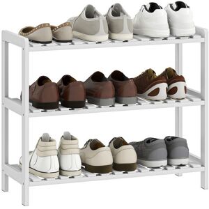 Étagère à chaussures - HOMCOM - 3 niveaux - étagères à lattes - pour salon entrée - en bois de pin - 70 x 26 x 575 cm - blanc Blanc - Publicité Étagère à chaussures - HOMCOM - 3 niveaux - étagères à lattes - pour salon entrée - en bois de pin - 70 x 26 x 575 cm - blanc Blanc - Publicité