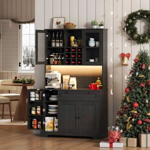 KOVIEA Buffet haut noir L 105 x P 40 x H 180 cm avec LED 5 portes 1 tiroir et étagères réglables Noir - Publicité KOVIEA Buffet haut noir L 105 x P 40 x H 180 cm avec LED 5 portes 1 tiroir et étagères réglables Noir - Publicité