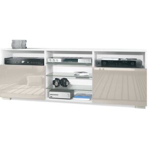 VLADON Meuble TV Granada Lowboard avec 2 portes et 6 compartiments ouverts blanc mat-gris sable haute brillance Gris - Publicité VLADON Meuble TV Granada Lowboard avec 2 portes et 6 compartiments ouverts blanc mat-gris sable haute brillance Gris - Publicité