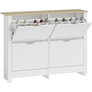 HOMCOM - meuble à chaussures - Bois - 105x26x80cm - Blanc Bois naturel Blanc - Publicité HOMCOM - meuble à chaussures - Bois - 105x26x80cm - Blanc Bois naturel Blanc - Publicité