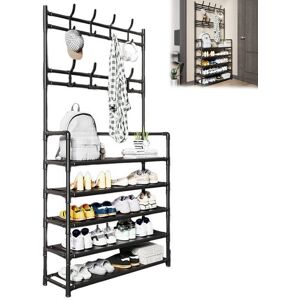 Porte-Manteau - FLASIDU - Meuble Entrée - Étagère à Chaussures 5 Niveaux - Noir - Style Moderne et minimaliste - Métal - Noir - Publicité Porte-Manteau - FLASIDU - Meuble Entrée - Étagère à Chaussures 5 Niveaux - Noir - Style Moderne et minimaliste - Métal - Noir - Publicité