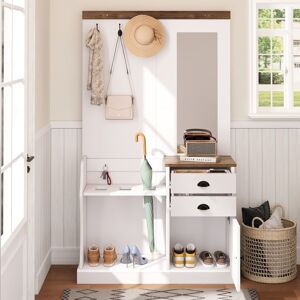 Meuble dEntrée 1105cm avec Miroir Rangement Chaussures 2 Tiroirs Patères et Porte-Parapluie Blanc - Publicité Meuble dEntrée 1105cm avec Miroir Rangement Chaussures 2 Tiroirs Patères et Porte-Parapluie Blanc - Publicité