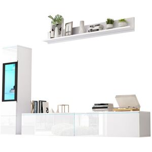 KOVIEA Ensemble meuble TV mural blanc L 180 x P 33 x H 130 cm vitrine + étagère LED RGB Blanc - Publicité KOVIEA Ensemble meuble TV mural blanc L 180 x P 33 x H 130 cm vitrine + étagère LED RGB Blanc - Publicité