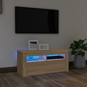 VIDAXL Elégance Meuble TV - UU - Table TV avec lumières LED chêne sonoma 90x35x40 cm 24348 Marron - Publicité VIDAXL Elégance Meuble TV - UU - Table TV avec lumières LED chêne sonoma 90x35x40 cm 24348 Marron - Publicité