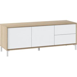PEGANE Meuble TV avec 2 portes et 2 tiroirs coloris chêne canadien - blanc artic - Longueur 47 x Hauteur 130 x Profondeur 41 cm Blanc - Publicité PEGANE Meuble TV avec 2 portes et 2 tiroirs coloris chêne canadien - blanc artic - Longueur 47 x Hauteur 130 x Profondeur 41 cm Blanc - Publicité