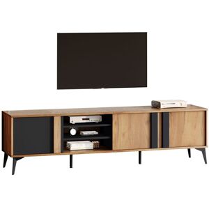 KOVIEA Meuble TV rustique marron/noir L 180 x P 40 x H 50 cm 3 portes 4 étagères passe-câbles Marron - Publicité KOVIEA Meuble TV rustique marron/noir L 180 x P 40 x H 50 cm 3 portes 4 étagères passe-câbles Marron - Publicité