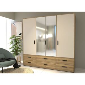 Armoire de chambre - MOKKARO - Décor Chêne et sable - 4 portes battantes - 6 tiroirs - 2 miroirs - L2059 x P527 x H200cm Beige - Publicité Armoire de chambre - MOKKARO - Décor Chêne et sable - 4 portes battantes - 6 tiroirs - 2 miroirs - L2059 x P527 x H200cm Beige - Publicité