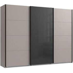 Armoire 3 portes coulissantes TILBURG 270 cm gris Sahara verre noir et graphite Gris - Publicité Armoire 3 portes coulissantes TILBURG 270 cm gris Sahara verre noir et graphite Gris - Publicité