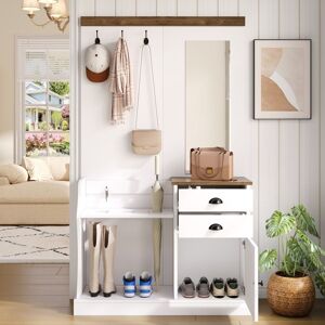 Ensemble vestiaire dentrée - MODERNLUXE -110.5x38x191cm - Miroir Intégré et crochets - 2 Tiroirs et 1 porte - Blanc Blanc - Publicité Ensemble vestiaire dentrée - MODERNLUXE -110.5x38x191cm - Miroir Intégré et crochets - 2 Tiroirs et 1 porte - Blanc Blanc - Publicité