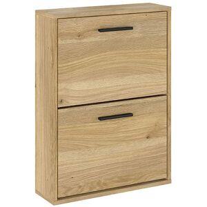 PEGANE Meuble à chaussures commode à chaussures à 2 portes coloris chêne Mauvella - Longueur 54 x profondeur 18 x hauteur 73 cm Marron - Publicité PEGANE Meuble à chaussures commode à chaussures à 2 portes coloris chêne Mauvella - Longueur 54 x profondeur 18 x hauteur 73 cm Marron - Publicité