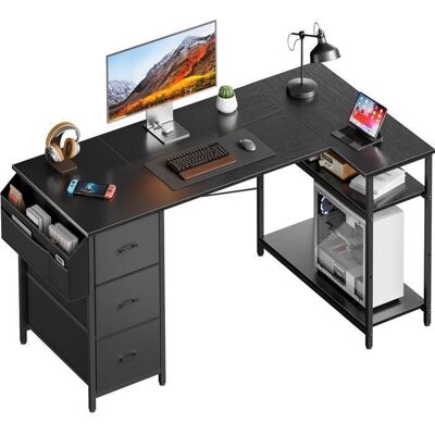 ECOFURNIX Bureau dangle 140 x 78 cm Bureau de jeu de L avec 3 tiroirs Bureau dordinateur avec sac de rangement Noir Noir - Publicité ECOFURNIX Bureau dangle 140 x 78 cm Bureau de jeu de L avec 3 tiroirs Bureau dordinateur avec sac de rangement Noir Noir - Publicité