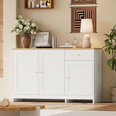 LEMLIT Buffet 3 Portes et 1 Tiroir 120x40x75cm Meuble Bas avec Étagère Réglable Plateau Bois - pour Salon Salle à Manger - Blanc + Naturel Blanc - Publicité LEMLIT Buffet 3 Portes et 1 Tiroir 120x40x75cm Meuble Bas avec Étagère Réglable Plateau Bois - pour Salon Salle à Manger - Blanc + Naturel Blanc - Publicité