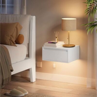 VASAGLE Table de Chevet murale Lumière 3 Couleurs Étagère Murale Tiroir 35 x 40 x 18 cm Style Moderne Blanc Nuage Blanc - Publicité VASAGLE Table de Chevet murale Lumière 3 Couleurs Étagère Murale Tiroir 35 x 40 x 18 cm Style Moderne Blanc Nuage Blanc - Publicité