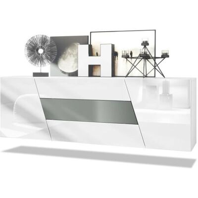 Buffet bas VLADON Houston - 2 portes 3 tiroirs - Blanc mat blanc brillant graphite satiné mat Gris - Publicité Buffet bas VLADON Houston - 2 portes 3 tiroirs - Blanc mat blanc brillant graphite satiné mat Gris - Publicité