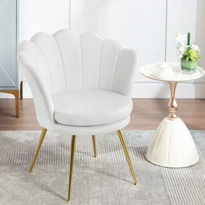 WOLTU Fauteuil Coquillage Salon - Dossier en Forme de Pétale - Chaise Velours Pieds en Métal - Blanc Blanc - Publicité WOLTU Fauteuil Coquillage Salon - Dossier en Forme de Pétale - Chaise Velours Pieds en Métal - Blanc Blanc - Publicité