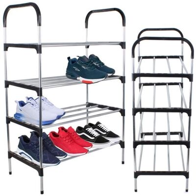Meuble à chaussures - Non spécifié - Extensible - 4 étagères - 12 paires - Aluminium argenté Noir - Publicité Meuble à chaussures - Non spécifié - Extensible - 4 étagères - 12 paires - Aluminium argenté Noir - Publicité