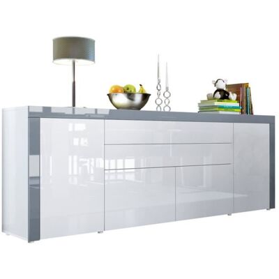 Vladon Buffet commode La Paz V2 en Blanc haute brillance - Blanc haute brillance - Gris haute brillance Gris - Publicité Vladon Buffet commode La Paz V2 en Blanc haute brillance - Blanc haute brillance - Gris haute brillance Gris - Publicité