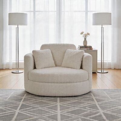 PAGE LIVING Fauteuil pivotant - W5171P420575 - Sherpa ivoire - Rotation 360° - Mousse haute densité Beige - Publicité PAGE LIVING Fauteuil pivotant - W5171P420575 - Sherpa ivoire - Rotation 360° - Mousse haute densité Beige - Publicité
