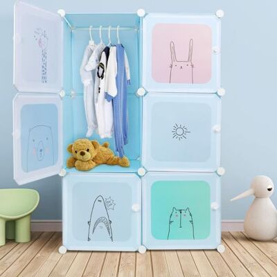 BELFOYER KELUODAE. Étagère rangement enfants casier modulable plastique animaux penderie armoire portes tringle bleu 74*37*110cm Bleu - Publicité BELFOYER KELUODAE. Étagère rangement enfants casier modulable plastique animaux penderie armoire portes tringle bleu 74*37*110cm Bleu - Publicité